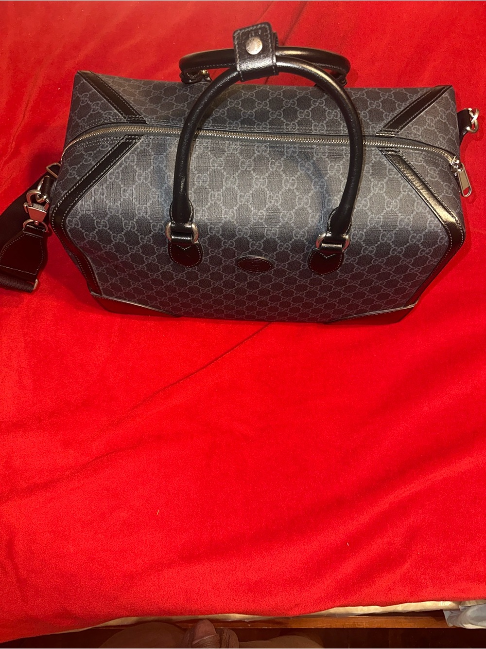 Gucci Gray Monogram Canvas and Black Leather Duffel Bag - Picture 2 of 7